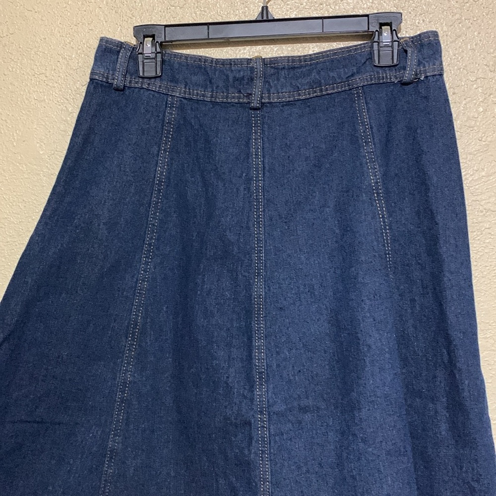 Tanming Long Midi Jean Skirt L Blue A-Line Full Front Zipper with Buttons Cotton - Picture 9 of 14